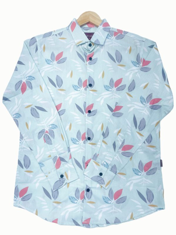 Light Sky colour & leaf print -Summer vibe's Shirt
