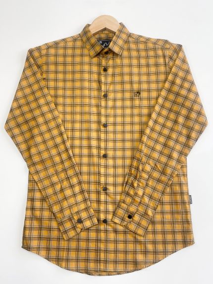 Yellow & black checkered casual shirt-Full Sleeve