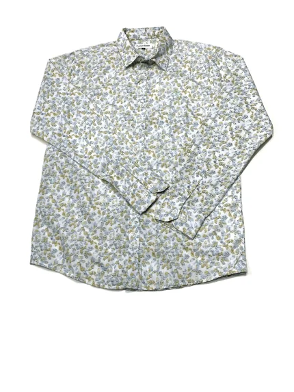 Light yellow&blue Leaf like shapes print summer vibe's-Full sleeve Shirt