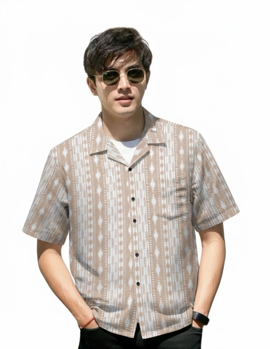 Beige & white- Half sleeved Shirt Beige & white- Half sleeved Shirt