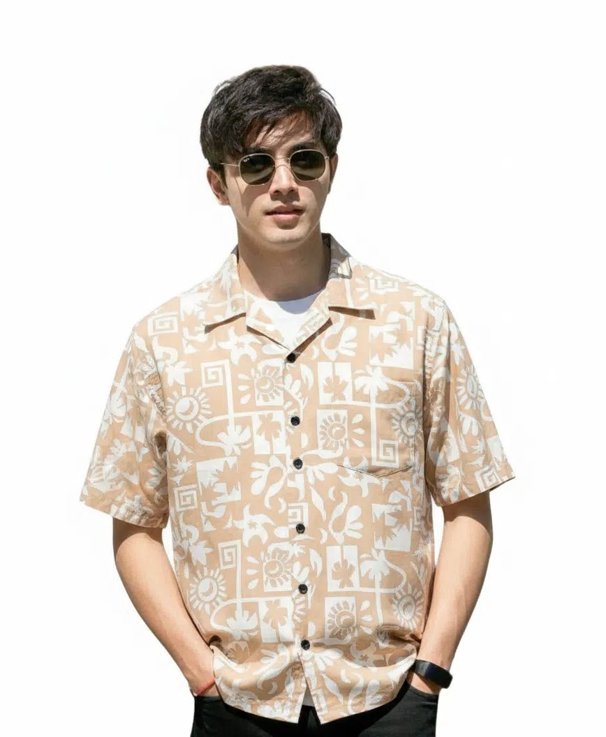 Beige & white- Half sleeved Shirt Beige & white- Half sleeved Shirt