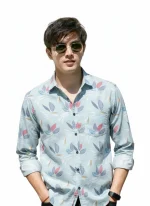 Light Sky colour & leaf print -Summer vibe's Shirt