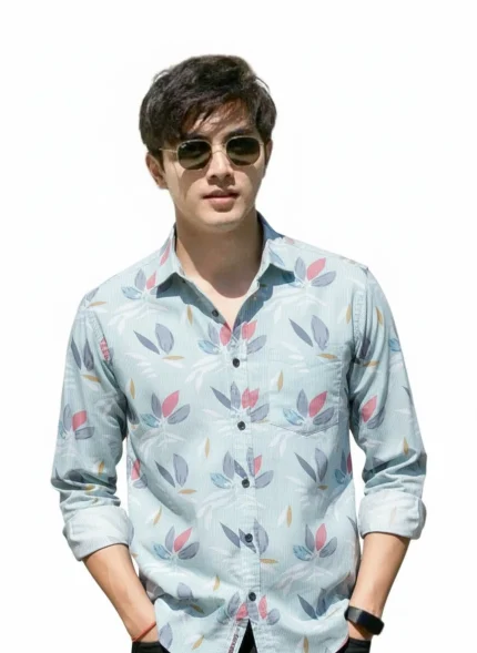 Light Sky colour & leaf print -Summer vibe's Shirt