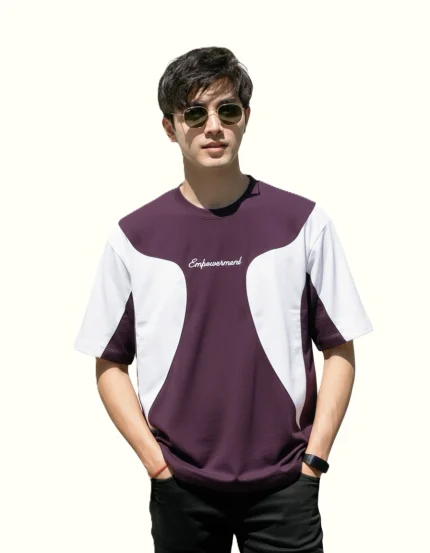 Maroon & White - Drop shoulder T-shirt