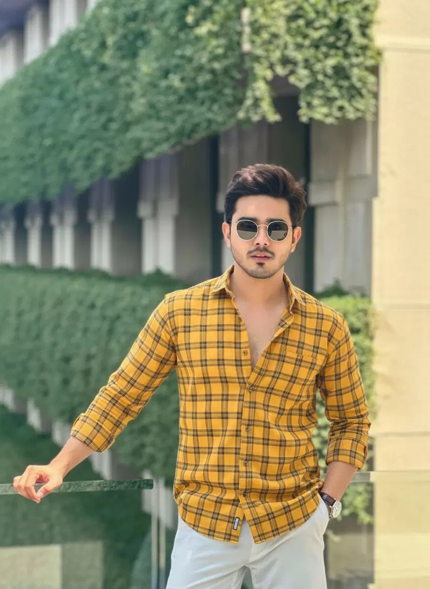 Yellow & black checkered casual shirt-Full Sleeve Yellow & black checkered casual shirt-Full Sleeve