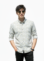 Light yellow&blue Leaf like shapes print -Full sleeve Shirt