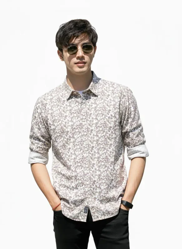 Brown Leaf print summer vibe's-Full sleeve Shirt