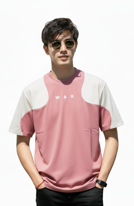 Light Pink & White - Drop shoulder T-shirt