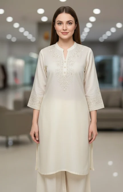 Stylish Two Piece- Cream white colour Kurti