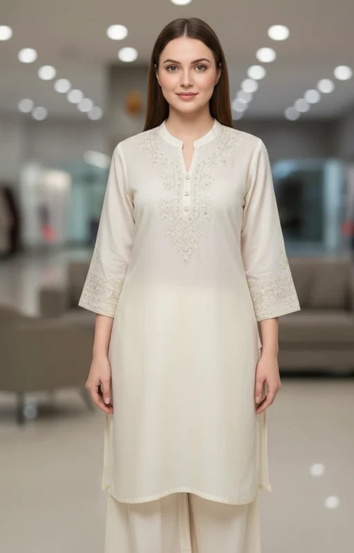 Stylish Two Piece- Cream white colour Kurti