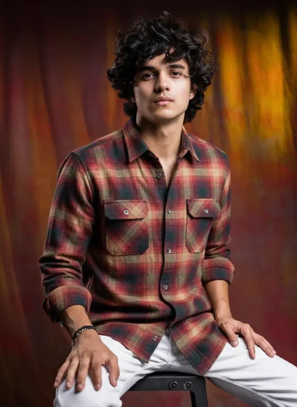 Dark Red &brown plaid buffalo check-Full sleeve shirt