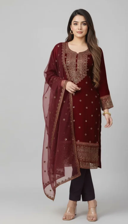 Maroon colour Three piece-For Girl