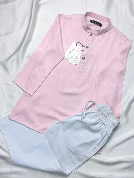 KIDS Pink colour cotton Embroidered Panjabi & Pajama