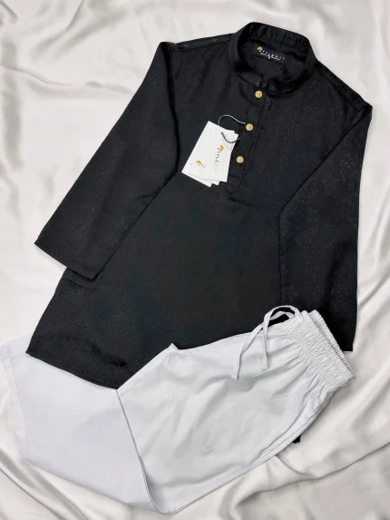 KIDS Black colour cotton Embroidered Panjabi Set