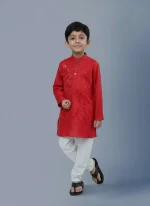 Boys Red cotton Embroidered Panjabi & Pajama
