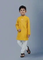 Boys Yellow cotton Embroidered Panjabi & Pajama