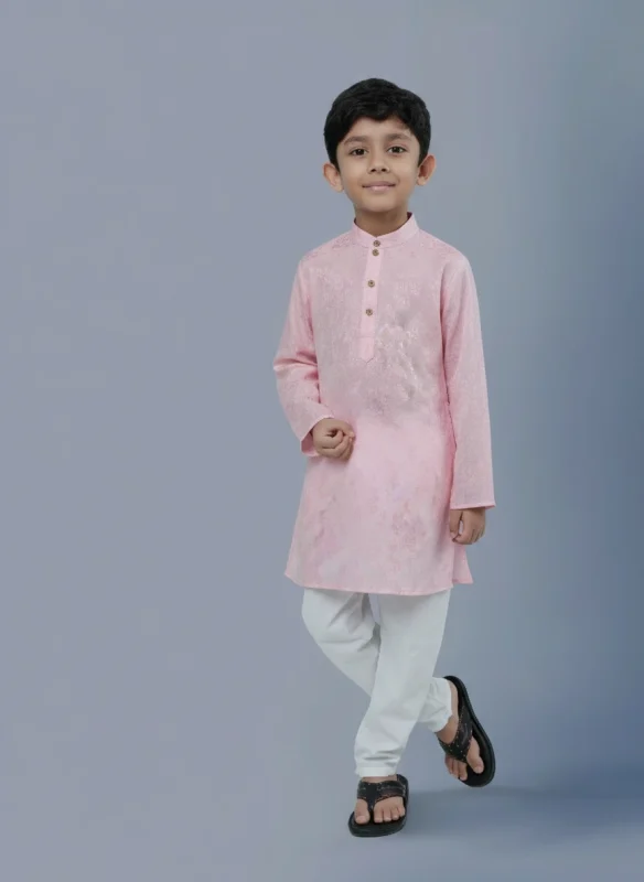 KIDS Pink colour cotton Embroidered Panjabi & Pajama