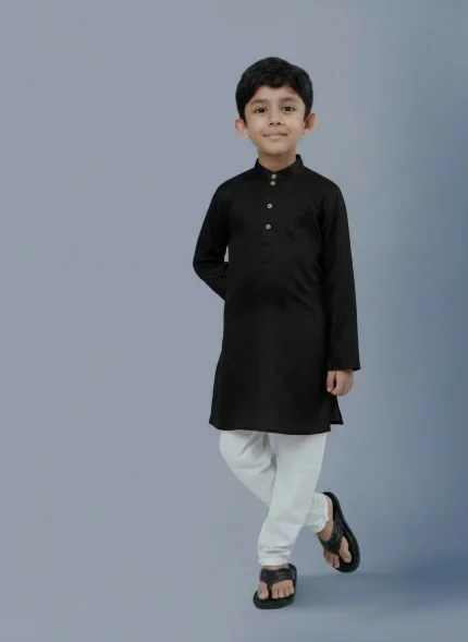 KIDS Black colour cotton Embroidered Panjabi Set