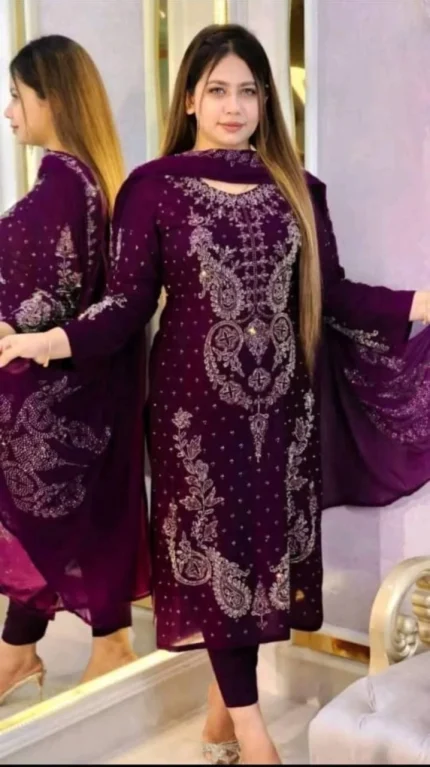 Maroon color Party Wear Dress.