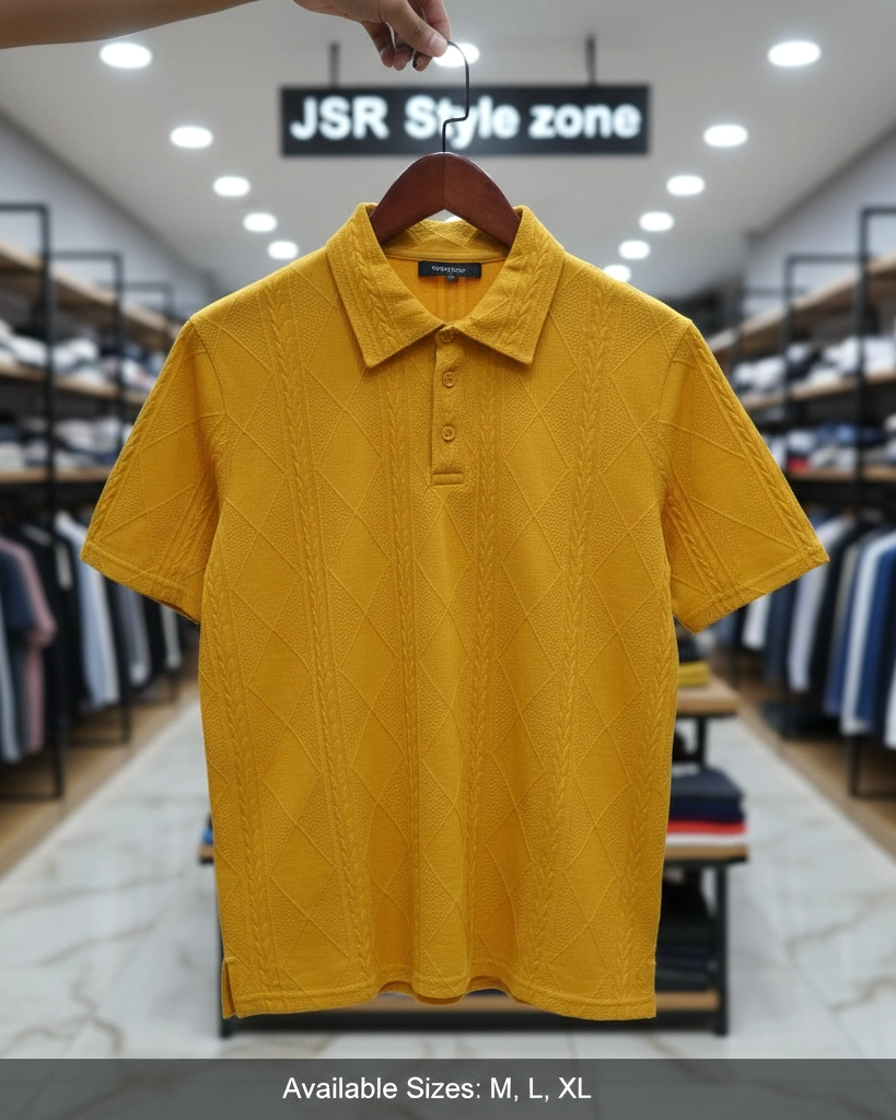 Diamond & Cable Knit Pattern Polo shirt.