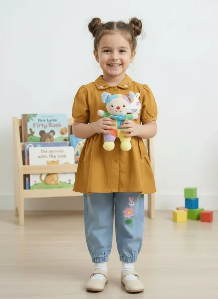 Yellow Color Girl's Long shirt set.