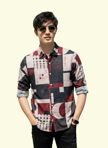 Geometric print full sleeve shirt.