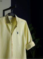 Light yellow ramie cotton shirt.