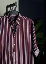 Men's Maroon Striped Casual Shirt.