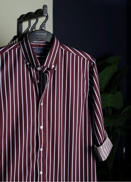 Men's Maroon Striped Casual Shirt.
