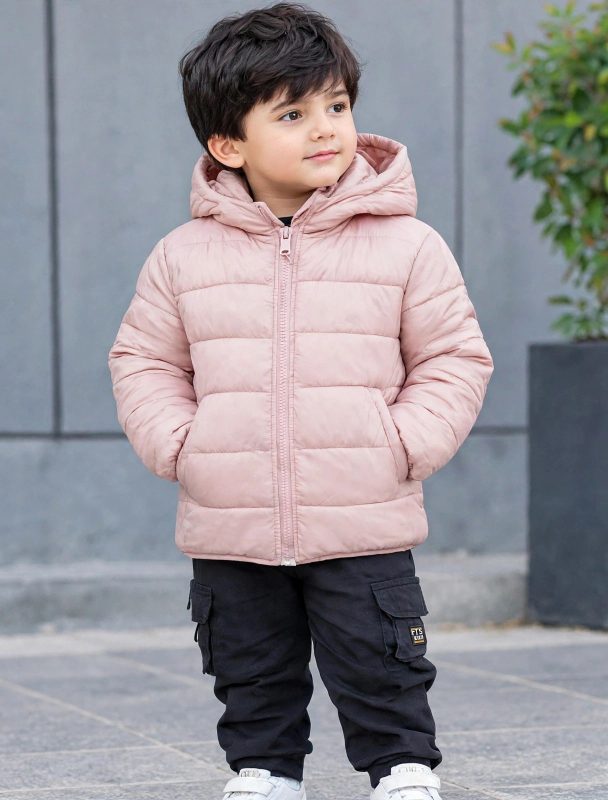 Pink color kid's puffer jacket.