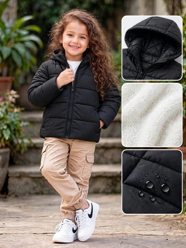 Black color puffer jacket girl's.
