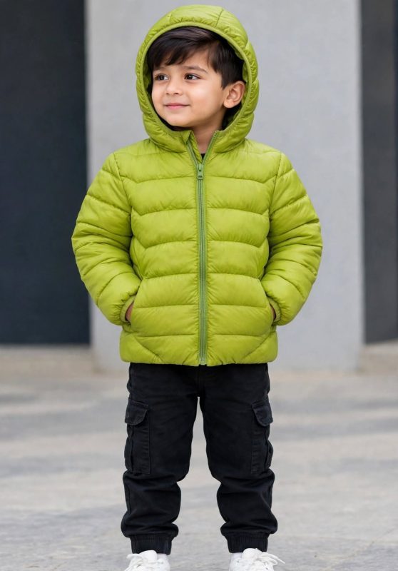 Kid's puffer jacket cat face.
