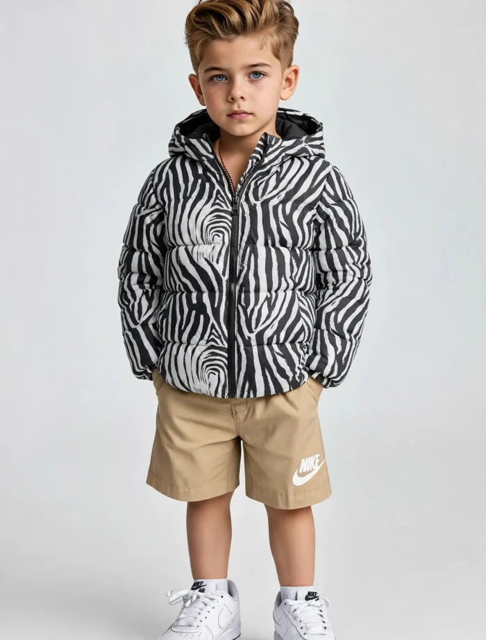 Zebra pattern padding jacket.