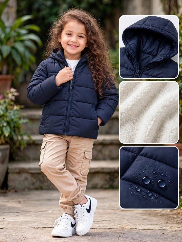 Girl's Puffer jacket navy blue.