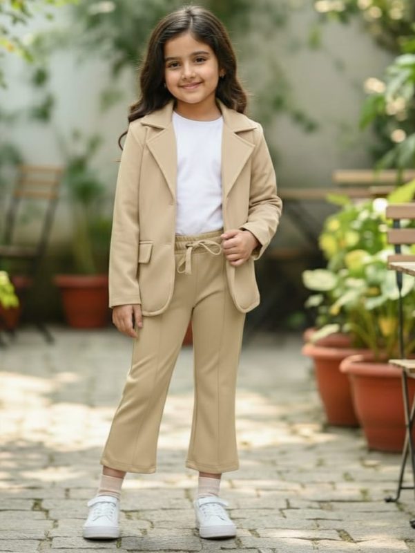 Khaki color blazer set for girl's.
