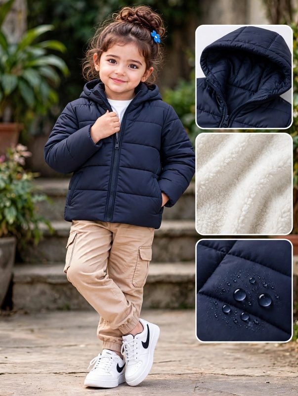Girl's Puffer jacket navy blue.