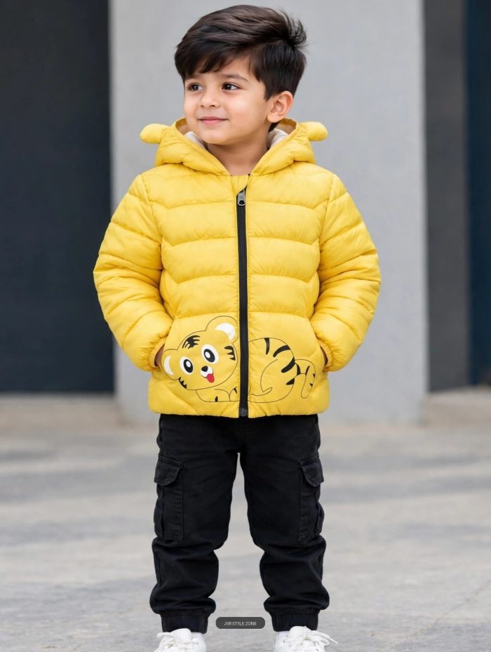 Kid's puffer jacket cat face.