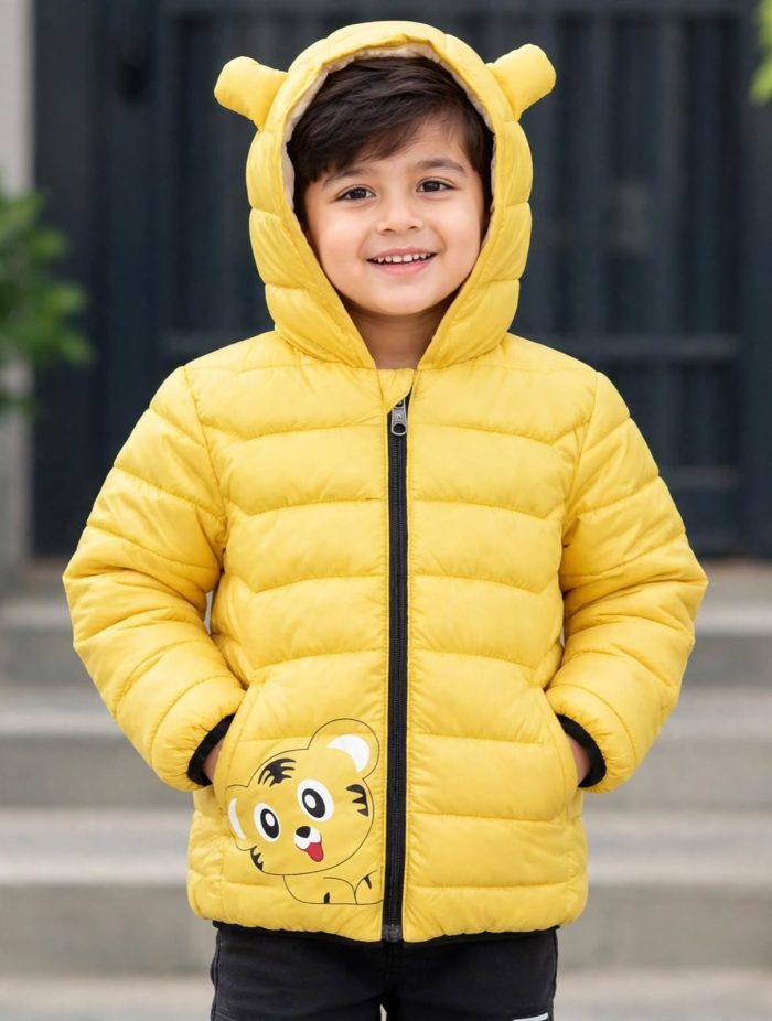 Kid's puffer jacket cat face.